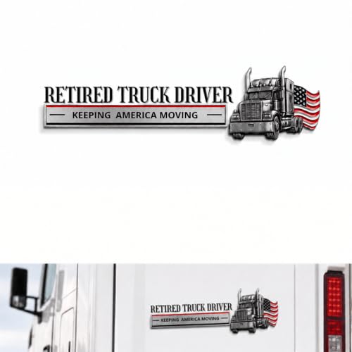 Image of Retired Truck Driver Car Emblem with US Flag Badge & Letter Decal Sticker