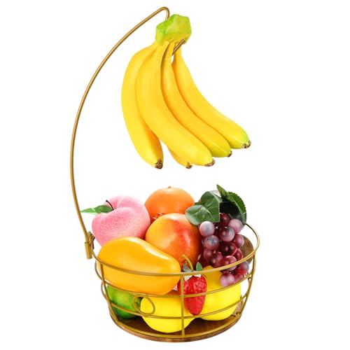 DIYZON Cesta de Frutas para Encimera con Colgador de Plátano, Moderno Cuenco de Almacenamiento de Frutas y Verduras, Adecuado para Encimera de Cocina