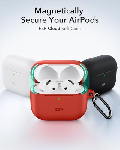 Image of ESR for AirPods 4 Case, Compatible with AirPods 4th Generation Case (2024) (USB-C), Magnetic Lid Lock, Full Drop Protection Cover, Cloud Soft Case, Red