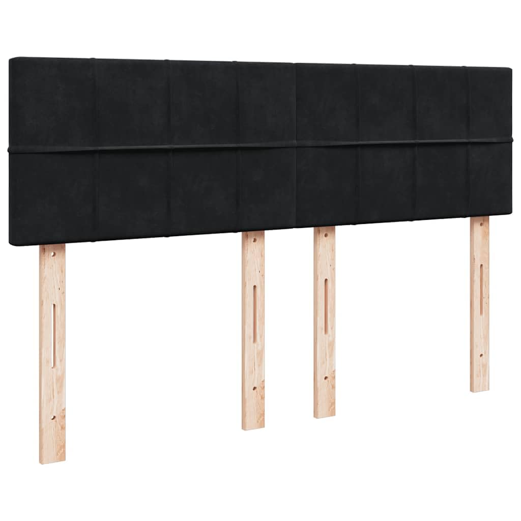 Aksamitne łóżko sprężynowe Upholstered Box z mattressą, czarne, 140 x 200 cm, Medium Firm Pocket Spring Mattress & Washable Topper, solidne nogi z drewna sosnowego dla optymalnego wsparcia