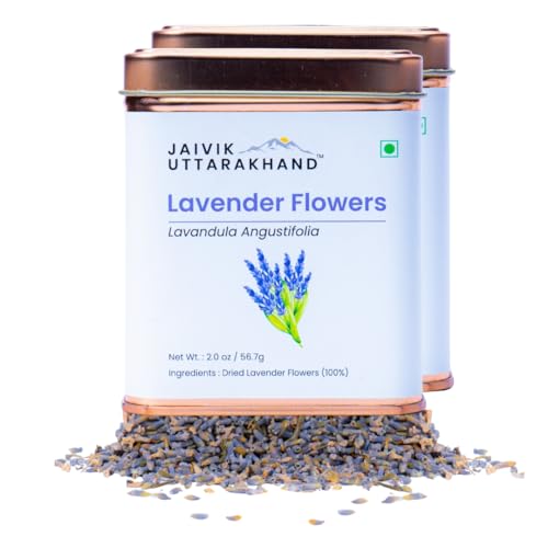 Image of Jaivik Uttarakhand - Lavender Buds Flower Tea (113.4 g), Promotes to Calming, Relaxing, Stress Relief Brew, Sun Dry, Pack of 2 Tin Box