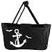 Mein Zwergenland faltbarer Einkaufskorb mit Anker bedruckt, Faltkorb in Schwarz, Korb klappbar mit 28l