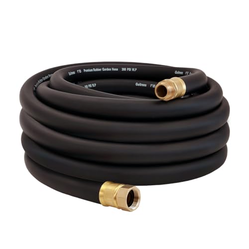 Guitrees 50FT 1 inch Heavy Duty Rubber Garden Hose - 200psi Working 1000psi Burst - Hot/Cold Water - Five-Layered Braiding for Durability - Versatile for Gardening Agriculture Construction(Black)