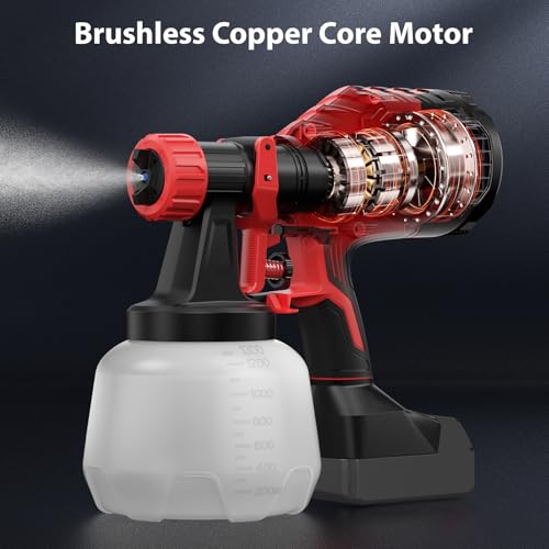 Brushless Cordless Paint Sprayer Compatible with Milwaukee 18V Battery (Battery Not Included),1000ml/min High Flow,1200ml Container,150 Din/s Max Viscosity,Paint Sprayer for Furniture & Cabinets