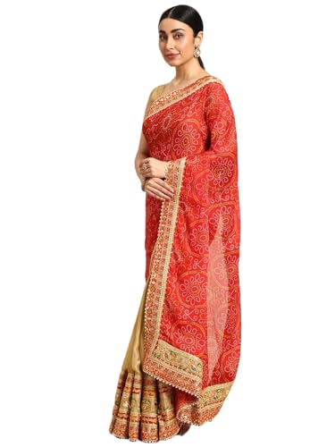 Image of Pandadi Saree Women's Elegance Chiffon Bandhani Saree with Heavy Lehenga Design