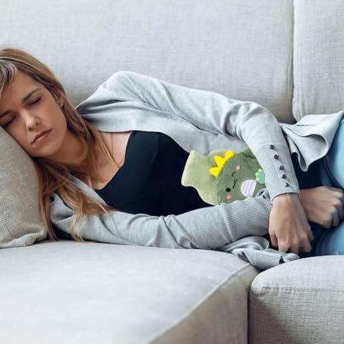 Image of HANNEA Hot Water Bottle Rubber with Soft Cover, Hot Water Bag for Cramps, Pain Relief, Removable Hot Cold Pack Hot Water for Hand Feet Warmer, Neck and Shoulder Pain Relief, Green