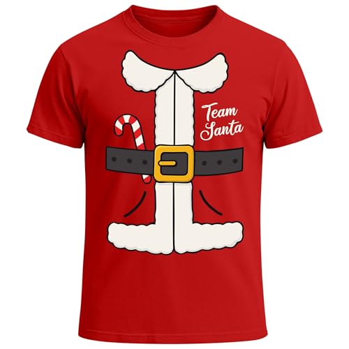 MoonWorks Herren T-Shirt Weihnachten Spruch lustig Team Santa Xmas Outfit Weihnachtsshirt Männer Rot L