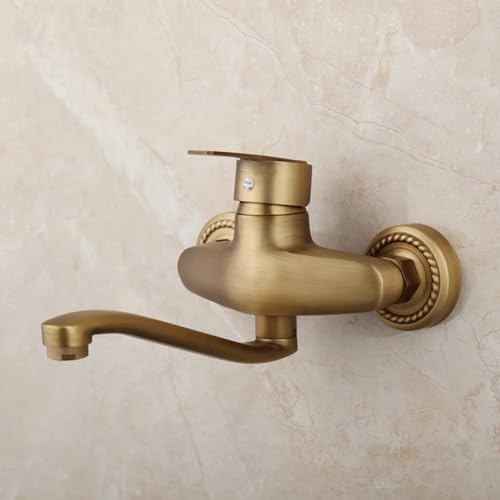 Grifo de lavabo de baño de latón antiguo monomando de pared 5