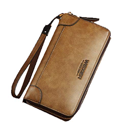 Preisvergleich Produktbild WEIXIER-bagLederhandtasche Notizblock Grafikkarte Fall Reißverschluss Lange Mappe Herren-Kartenbeutel Lange Portemonnaie Geldbörse,Khaki