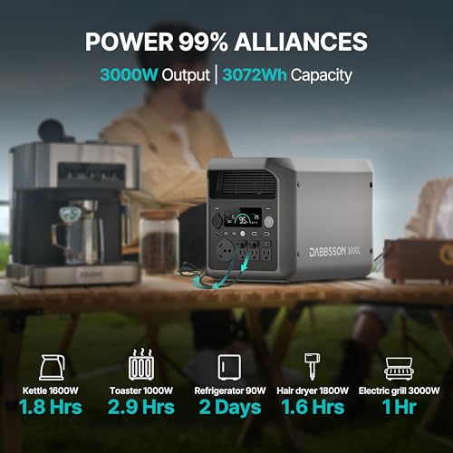 Image of DABBSSON 3072Wh Solar Generator with 210W Solar Panel, Semi-Solid LiFePO4, 3000W AC Output 6,TT-30 1 for Charging RV,P-Boost 3600W,Lightweight,1.3X Runtime,3000L Power Station for Camping Home Backup