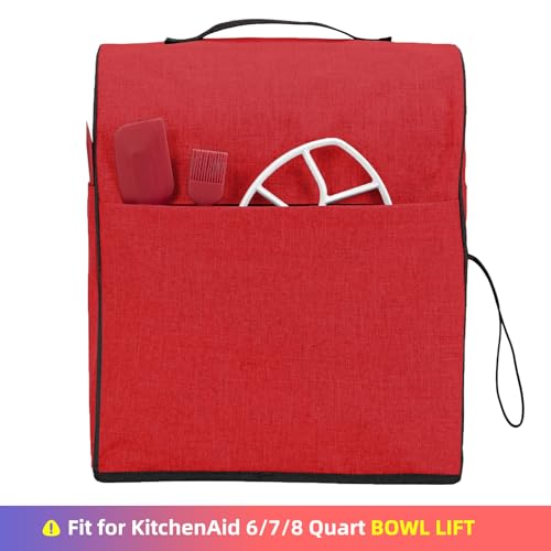 HOMEST Stand Mixer Cover Compatible with KitchenAid 6/7/8 Quart Bowl Lift,Dust Cover with Zipper Pocket for Accessories, Red (Patent Design)