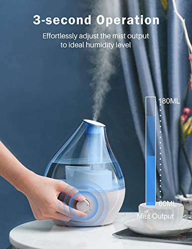 Homasy Cool Mist Humidifier, BPA-Free 22dB Quiet Humidifiers for Bedroom, Auto Shut Off, 24H Work Time, Air Humidifier for Nursery, Plants, Pets, Blue