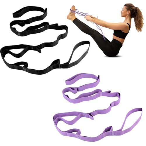 Guirnd 2 PCS Yoga Strap, Non-Elastic Stretching Strap for Women & Men, Stretch Bands for Exercise with 10 Loops for Pilates, Gymnastics, Dance, Exercise