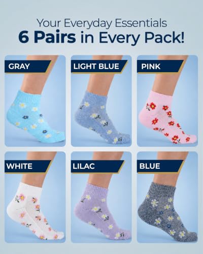 Image of Pembrook Ankle Diabetic Socks for Women & Men | 6 Pairs | Wide Non Binding Socks Quarter Length | Edema Neuropathy Socks