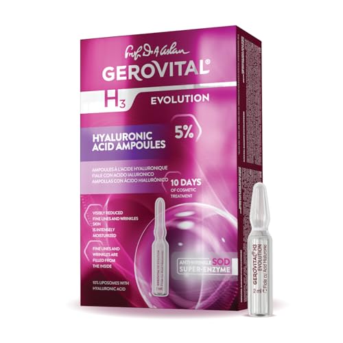 Ampollas de Ácido Hialurónico Puro, Suero No Inyectable para el Rostro, Reduce las Arrugas, Efecto Hidratante y Regenerador, 10 Viales x 2 ml, Gerovital H3 Evolution