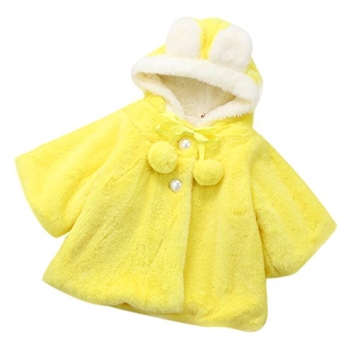 ???? Spring Color ???? Baby Girls Warm Fleece Hoodie Coat, Cute Rabbit Pom Pom Cloak Jacket Outfits for Kids Child Cozy Outwear Yellow