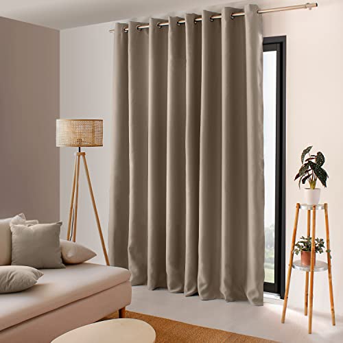 Enjoy Home – Rideau Occultants Basic - 16 œillets argentés - diam 4cm – 100% Polyester – Tissu Certifié Oeko-TEX – 300x240cm – Coloris Naturel