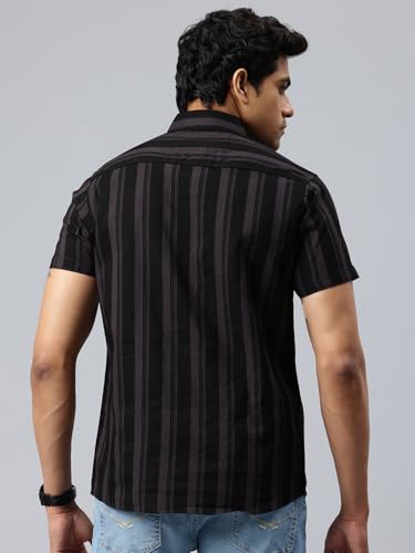 Image of Majestic Man Men Slim Fit Cotton Striped Half Sleeve Casual Shirt