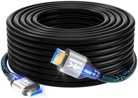 4K HDMI Cable 30 FT (HDMI 2.0,18Gbps,4K@60HZ) High Speed Cord, Ethernet Audio Return, Video 4K, 2K 1080p 3D Arc Compatible with Xbox HDTV Monitor Laptop PS4/5 Blu-ray ect（Silver-Grey 30Feet）