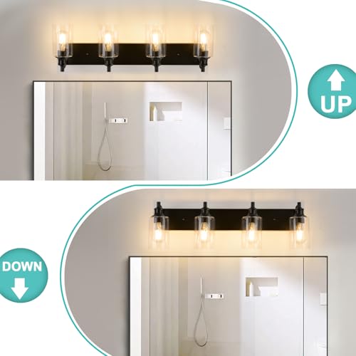 Image of 4-Light Bathroom Light Fixtures Modern Black Vanity Lights for Bathroom Lighting Fixtures Over Mirror for Cabinet Mirror Bedroom Hallway
