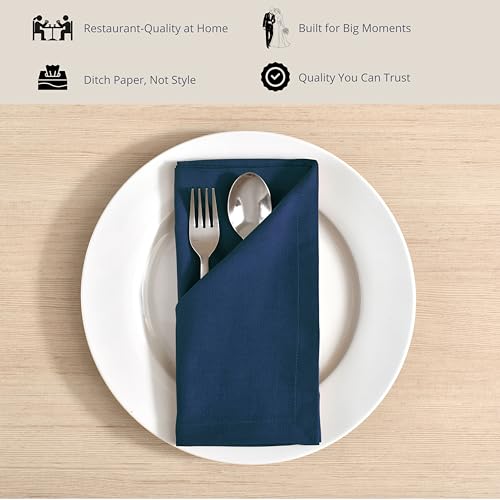Image of FINGERCRAFT Table Napkins 18x18 Inches Set of 6 Cotton Linen Blend Fabric Dinner Cloth Napkins Washable and Reusable, Good Absorbency for Home, Parties, Hotels (Navy)