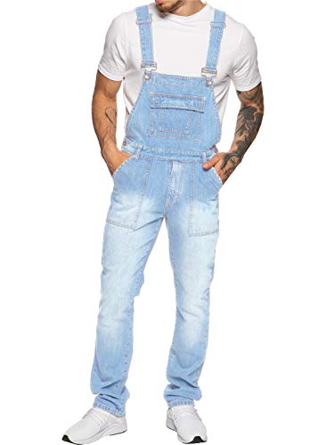 989Zé ENZO Latzhose für Herren, Jeansblau, Arbeitsmode, Latzhose, lässiger Overall, Jeans, Taillengrößen 30–50, Bleichmittel, 36W x 32L
