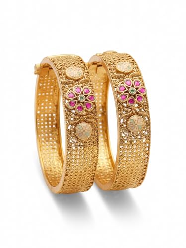 Image of Karatcart Traditional Gold-Plated Royal Design Floral Bridal Bangles for Women
