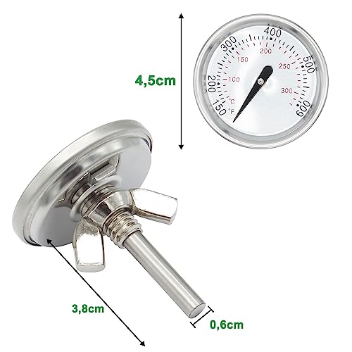 WELL GRILL Thermometer 7581/60540 BBQ Grillthermometer für Weber Spirit 200 & 300 Grills, Spirit E/S 210, 220, 310, Q Series und Holzkohlegrill, Rauchgasthermometer, Ø 45mm, 150-600℉