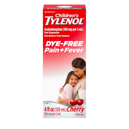 Image of Children's Tylenol Dye-Free Oral Suspension, Acetaminophen, 4 fl. Oz | Alcohol-, Paraben-, and Ibuprofen-Free, Pain Relief and Fever Reducer, Measuring Cup for Dosing, Cherry Flavor