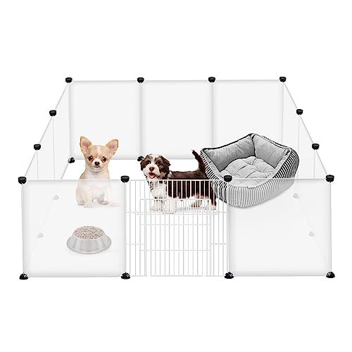 FIVMEN Recinto per Piccoli Animali Recinzione per Conigli 145x75x48 cm Rete in Plastica DIY 12 Pannelli Griglia per Box con Porte Recinto per Piccoli Animali per Conigli Criceti (Bianco)