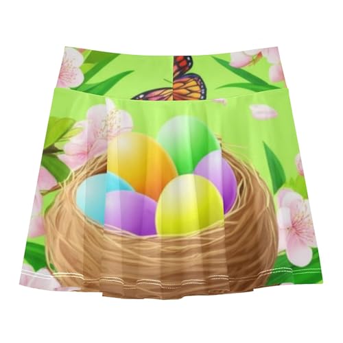 Blue Pink Athletic Shorts Girls Skorts Toddler Tennis Skirts Flowy Skort Easter Nest Colorful Eggs 4t2