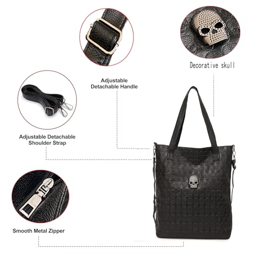 Bolso tote para mujer de zuoge con estampado de calavera, hecho de cuero sintético PU, incluye billetera y pañuelo — juego de 3 piezas miniatura 6