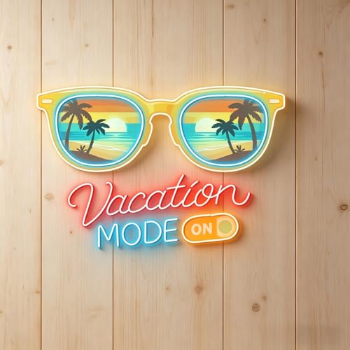 Vacation Mode On Sunglasses Neon Sign, Tropical Beach Summer LED