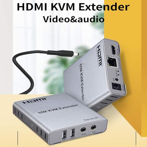 Image of 60M USB KVM HDMI Extender, with 1080P R /L Audio by CAT5E Cat6 RJ45 Ethernet Cable Transmitter Receiver Audio Video Converter PC Laptop to TV Monitor (4K 60M HDMI Extender Cascade Connection)