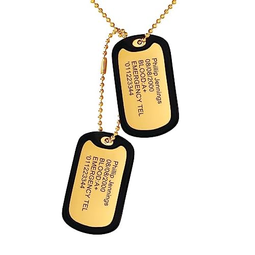 Custom4U Personalized Dog Tags Necklace for Men Dad Stainless Steel Custom Text Army Military Dog Tag Heart/Coin Pendant with Silencer Memory Chain Jewelry Gift for Men Women Father Husband