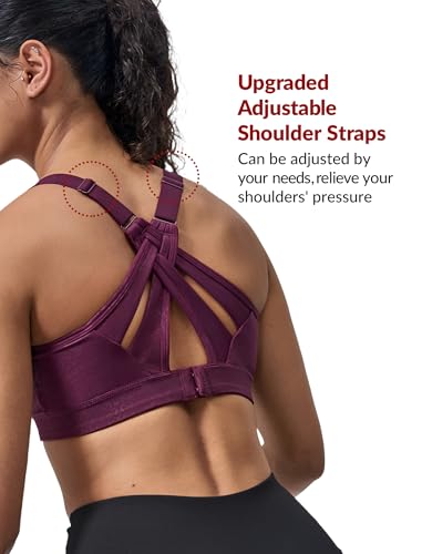 Image of Yvette Women's High Impact Sports Bra for Running | High Support, No Bounce, Large Bust, Pickleball, Gym Workout, Adjustable Straps, Crisscross Back, Wireless, Sewn in Pads
