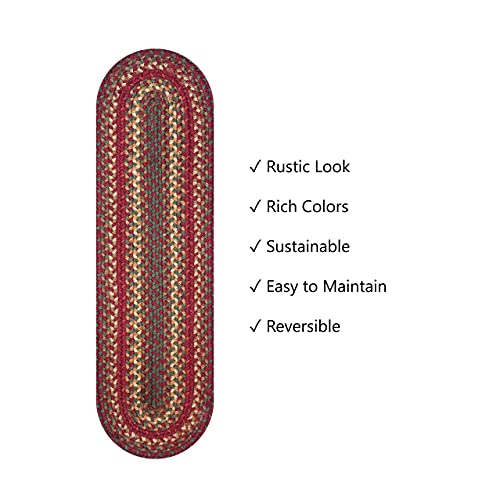 Homespice Cider Barn Premium Jute Braided Stair Tread 8" X 28" (Set Of 13) Oval Red Reversible, Natural Jute Yarn Rustic, Country, Primitive, Farmhouse Style - 30 Day Risk Free Purchase #TOP5
