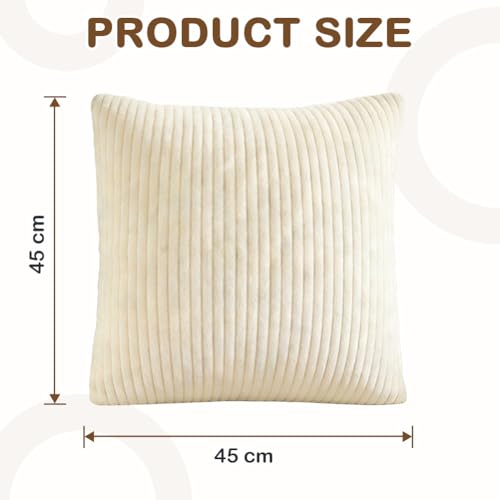 ABOHU 2er Set Kissenbezug Creme Kordsamt gestreiftes Muster Kissenbezüge Kissenhülle, 45x45 cm Dekokissen Sofakissen Couchkissen Zierkissenbezug deko Kissenhülle für Sofa Wohnzimmer Schlafzimmer