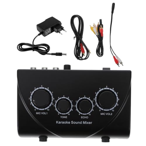PAMINGONO Mezclador de Sonido Profesional para Karaoke con Doble Entrada de Micrófono con Cable Negro Formato Compacto Conexión Rca Adecuado para PC y Fiestas Mezclador de Audio Ktv