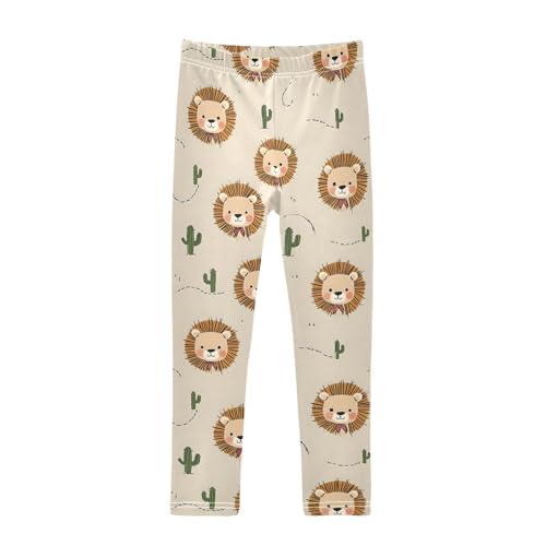 Cute Lion Cactus Girls Leggings Ultra Soft Compression Yoga Gym Pants for Kids 4-10T