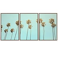 SIGNWIN Framed Canvas Wall Art A Road of Palm Trees in a Hazy Blue Sky Coastal Ocean Photography Modern Art Panoramic Relax/Calm for Living Room, Bedroom, Office - 16
