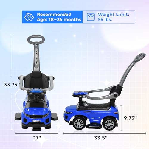 Aosom 3 in 1 Push Cars for Toddlers Kid Ride on Push Car Stroller Sliding Car with Horn Music Light Function Secure Bar Ride on Toy for Boy Girl 18-36 Months, Blue by Aosom - Image 7