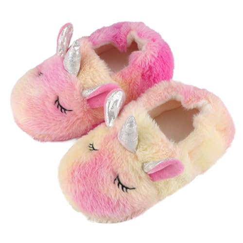 MASOCIO Hausschuhe Kinder Mädchen Plüsch Puschen Winter Warm Kinderhausschuhe Hüttenschuhe Kleinkind Pantoffeln Größe 30 31 Tiere Mehrfarbig 2