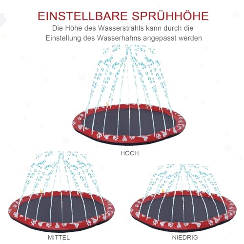 PawHut 170 cm Splash Sprinkler Pad für Hunde Spritz Wasserspiel Matte Wassersprinkler Anti-Rutsch Outdoor Kunststoff Rot