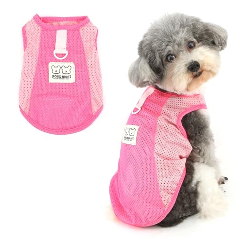 RANPHY 犬 服 春 夏 犬の服 小型犬 超小型犬 スポーツ カラーブロック メッシュTシャツ 通気性 おしゃれ タンクトップ 涼しいベスト袖なし 人気チワワ服 猫用服 ドッグウェア 部屋着 お散歩お出かけ日焼き防ぐDリング付,ピンク,M