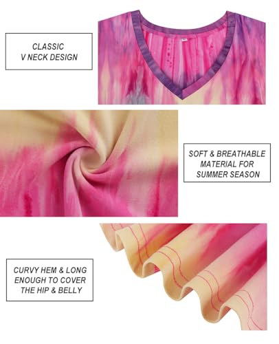 Image of CARCOS Plus Size Tops for Women Short Sleeve Shirts Basic Tee Solid Color Blouse V Neck Tunic Loose Fit Tshirts Summer XL-5XL
