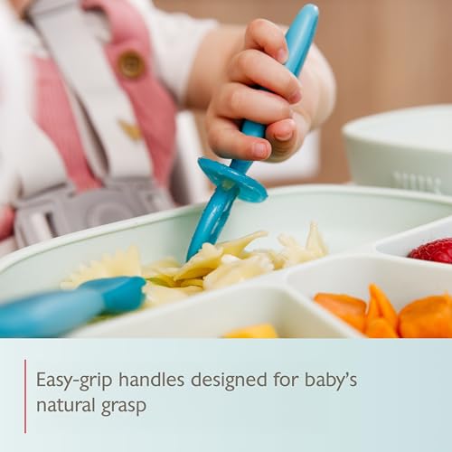 Image of NUK Pretensil Dipper Spoon & Fork Set, Baby & Toddler Self-Feeding Utensils, Easy-Grip, Mess-Reducing Design, 4 Pack