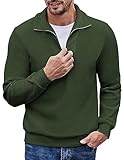 COOFANDY Men's Quarter Zip Pullover Slim Fit Casual Sweaters Corduroy Sweatshirt Army Green