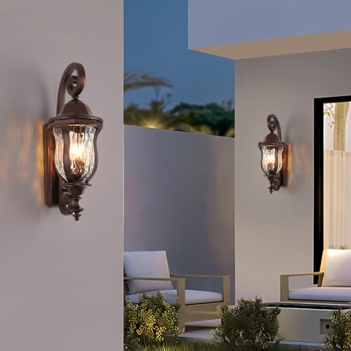 Image of Brown Exterior Wall Sconces, 28 inch Large Outdoor Wall Light Fixtures