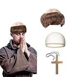 CWENDANER Juego de peluca de sacerdote, disfraz de monje, divertido ideal para Halloween, carnaval, Navidad y cosplay (marrón claro)